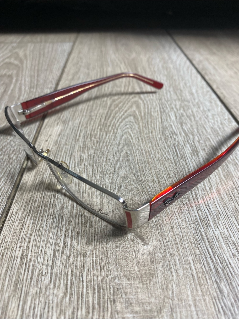 Ray Ban Eyeglasses RB 6082 2554 Silver/Red Rectangular Frame Italy